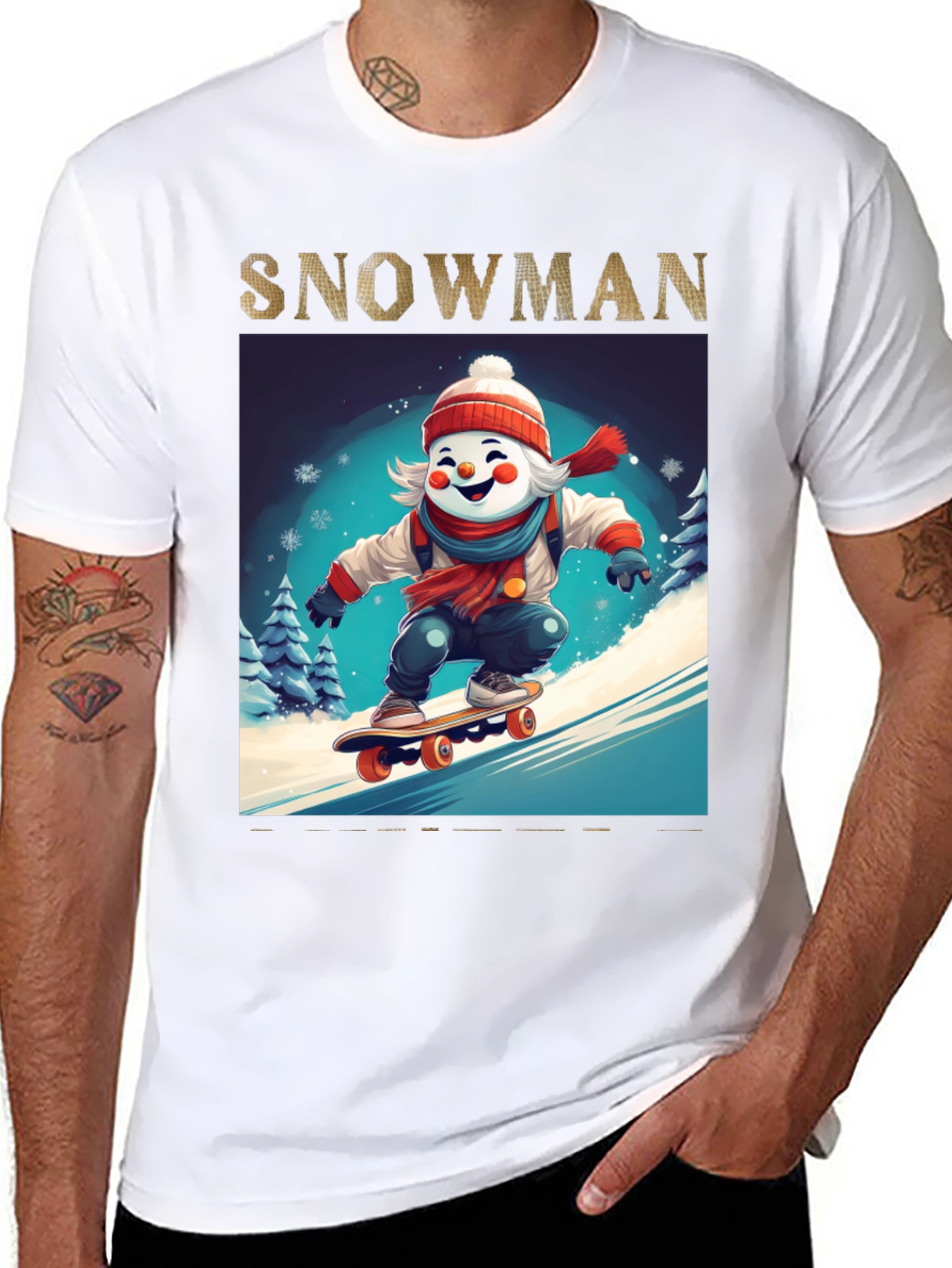 Snowman Skateboarder Graphic Tee