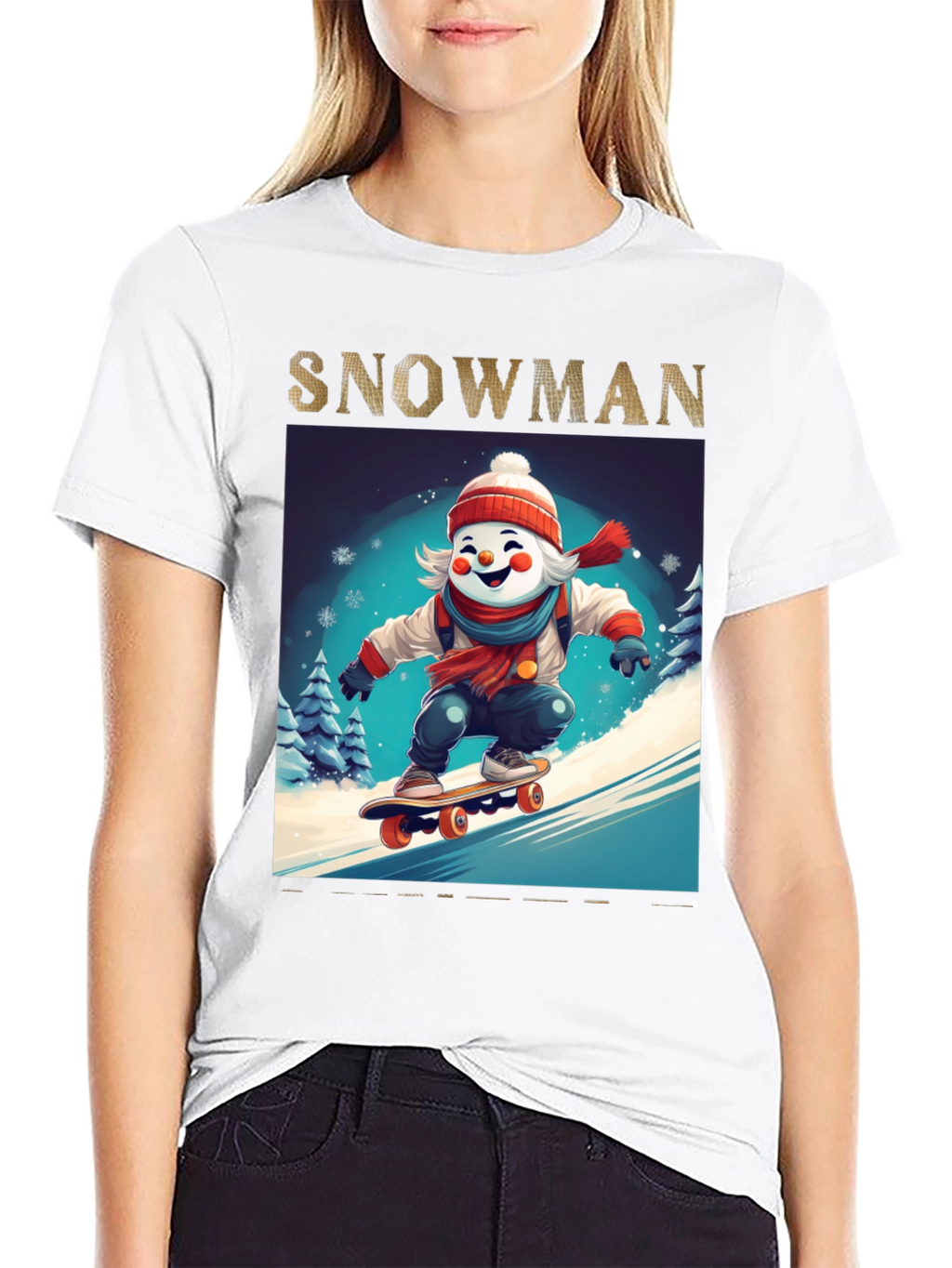 Snowman Skateboarder Graphic Tee