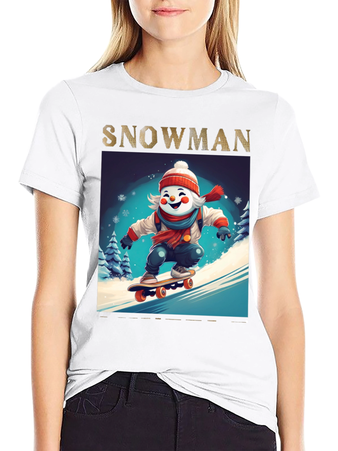Snowman Skateboarder Graphic Tee