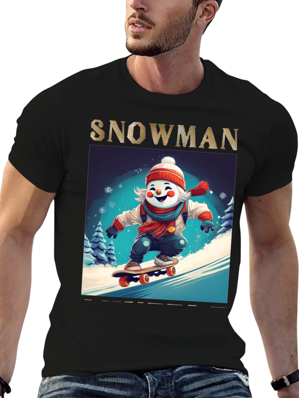 Snowman Skateboarder Graphic Tee