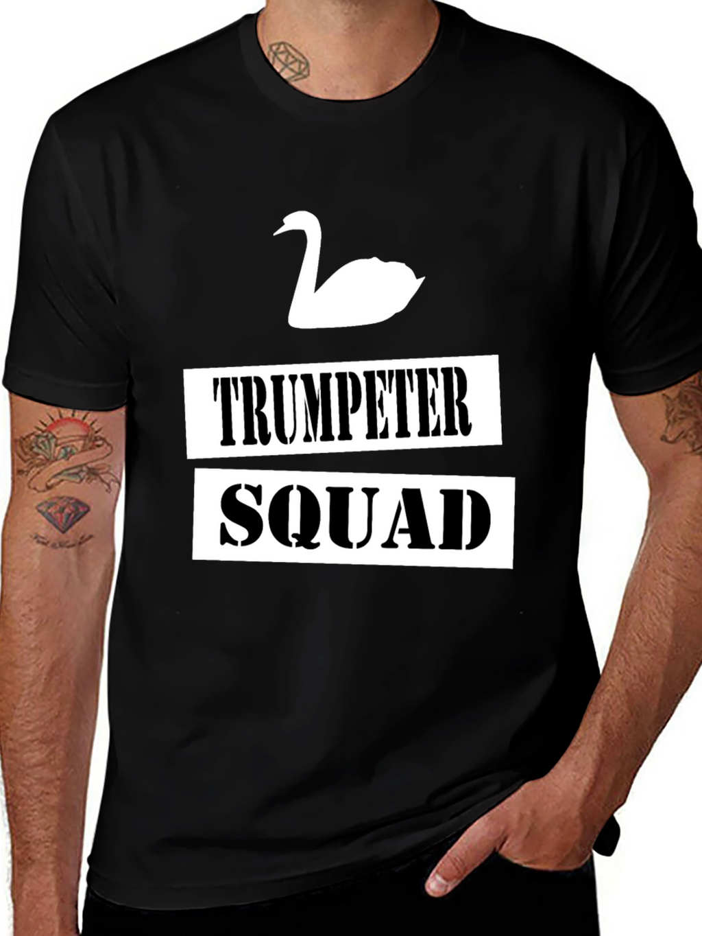 Trumpeter Swan Squad Graphic T-Shirt - Black Cotton Tee