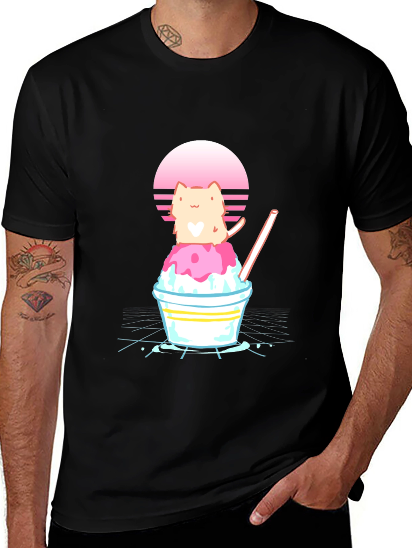 Cat on Shaved Ice T-Shirt - Retro Summer Vibes