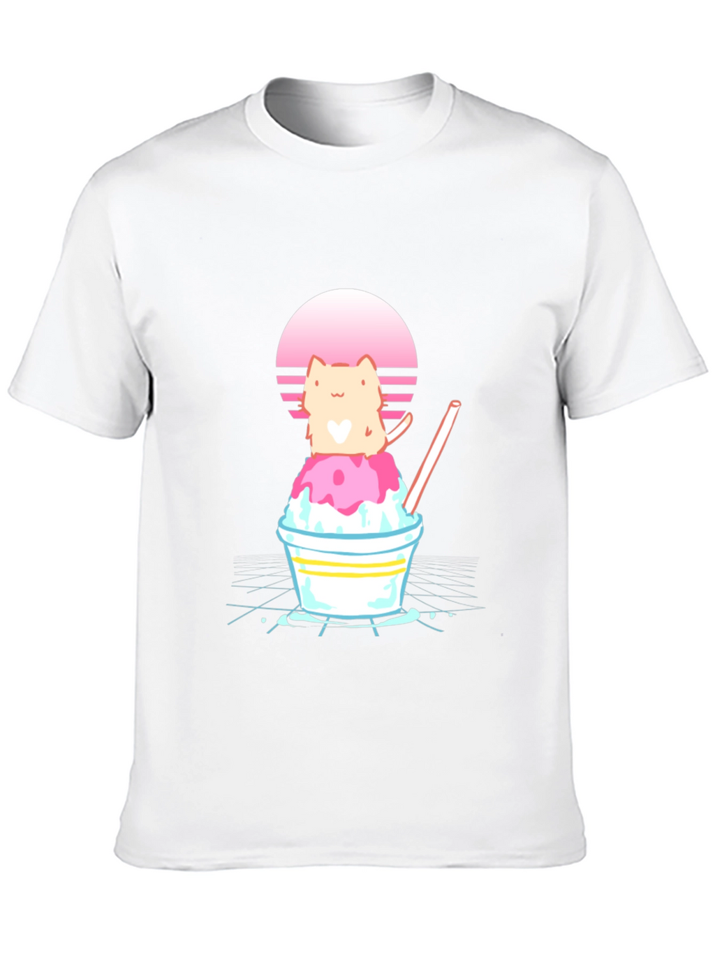 Cat on Shaved Ice T-Shirt - Retro Summer Vibes