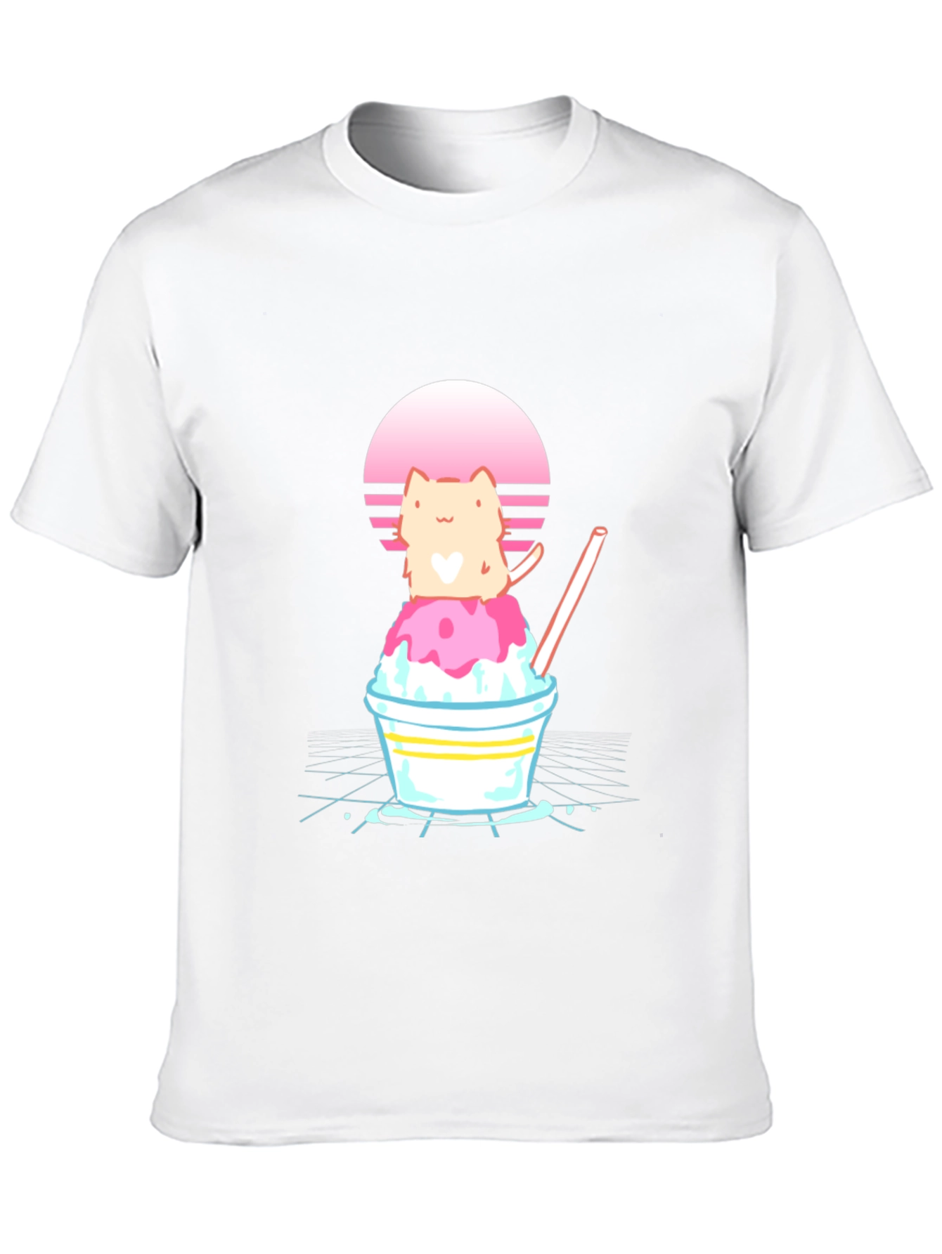 Cat on Shaved Ice T-Shirt - Retro Summer Vibes