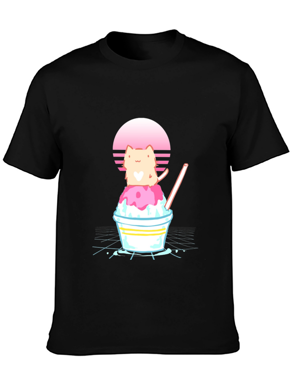 Cat on Shaved Ice T-Shirt - Retro Summer Vibes