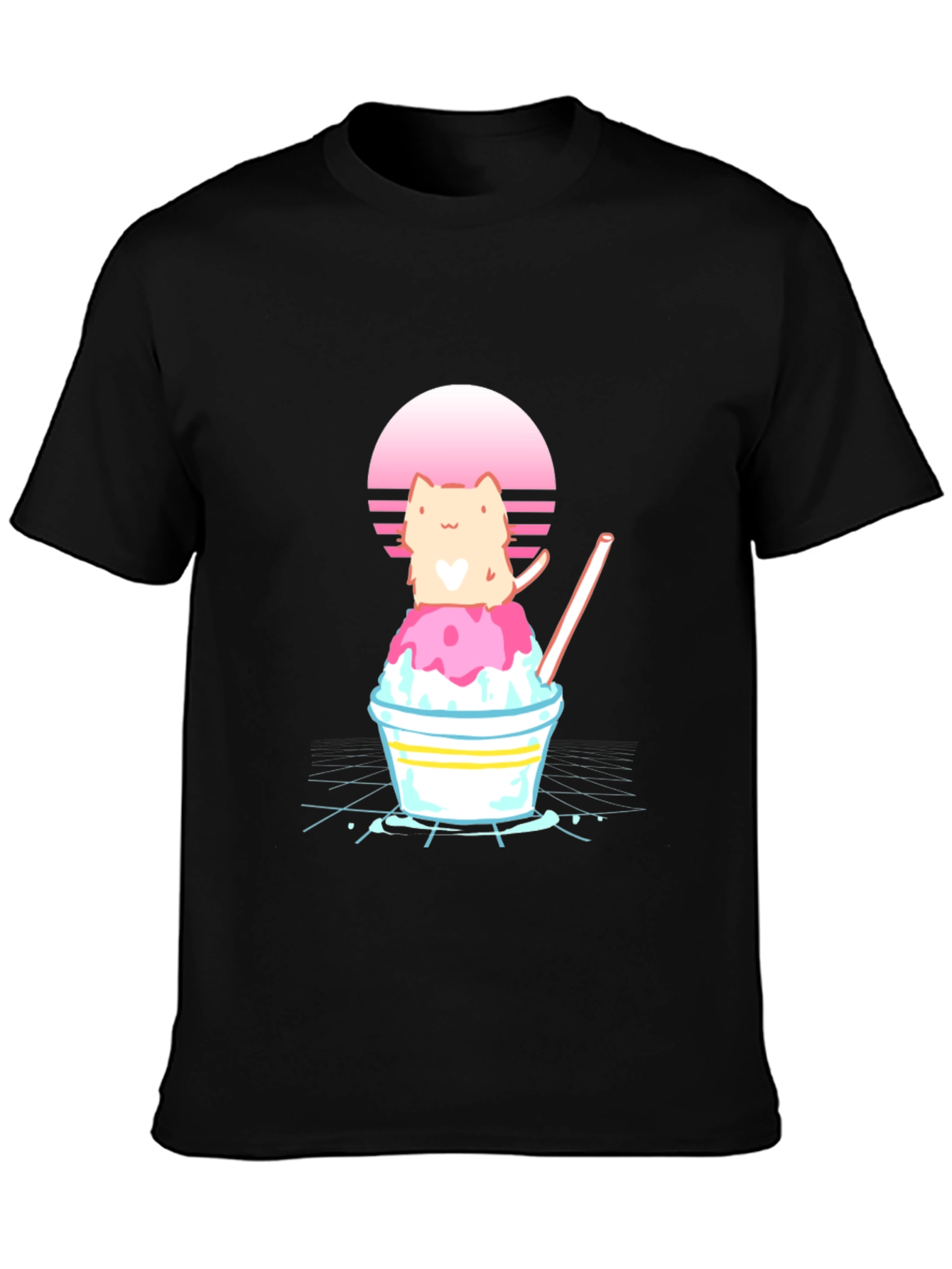 Cat on Shaved Ice T-Shirt - Retro Summer Vibes
