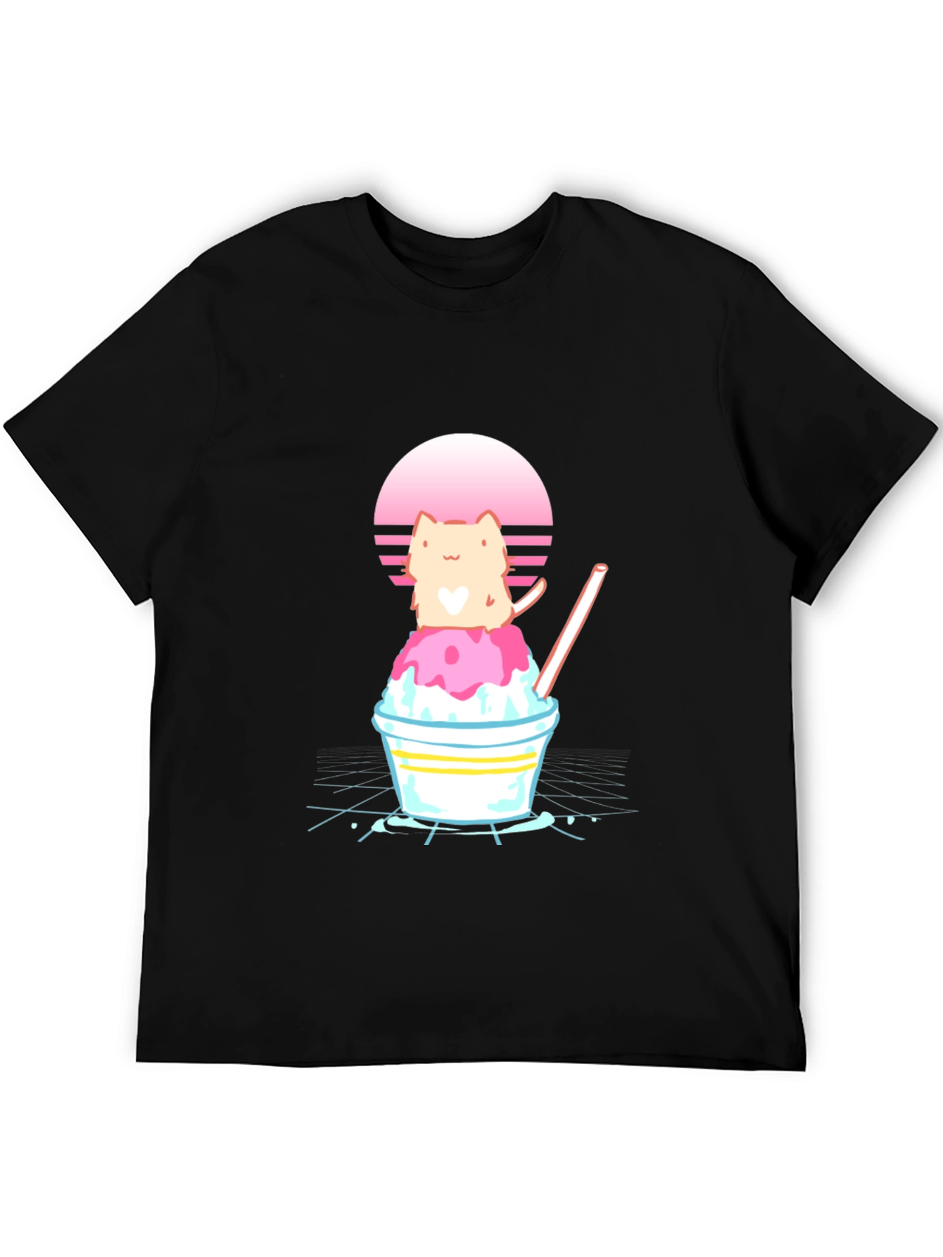 Cat on Shaved Ice T-Shirt - Retro Summer Vibes