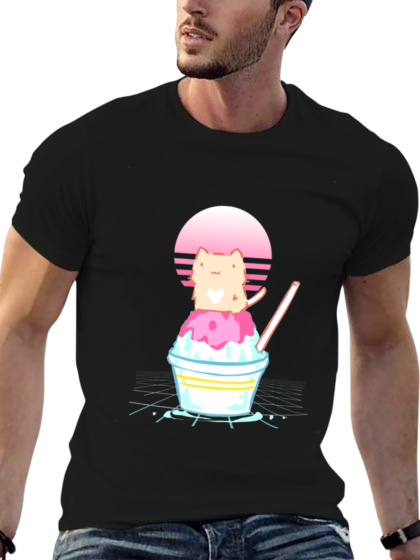 Cat on Shaved Ice T-Shirt - Retro Summer Vibes