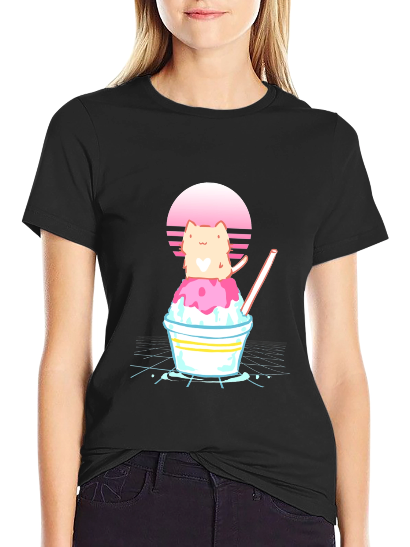 Cat on Shaved Ice T-Shirt - Retro Summer Vibes