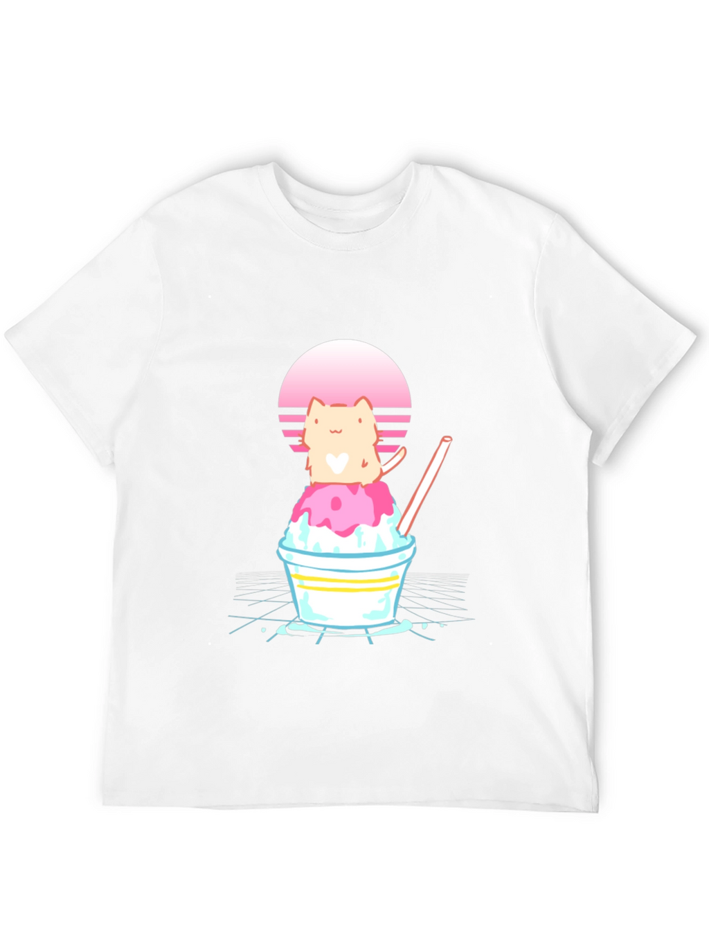 Cat on Shaved Ice T-Shirt - Retro Summer Vibes