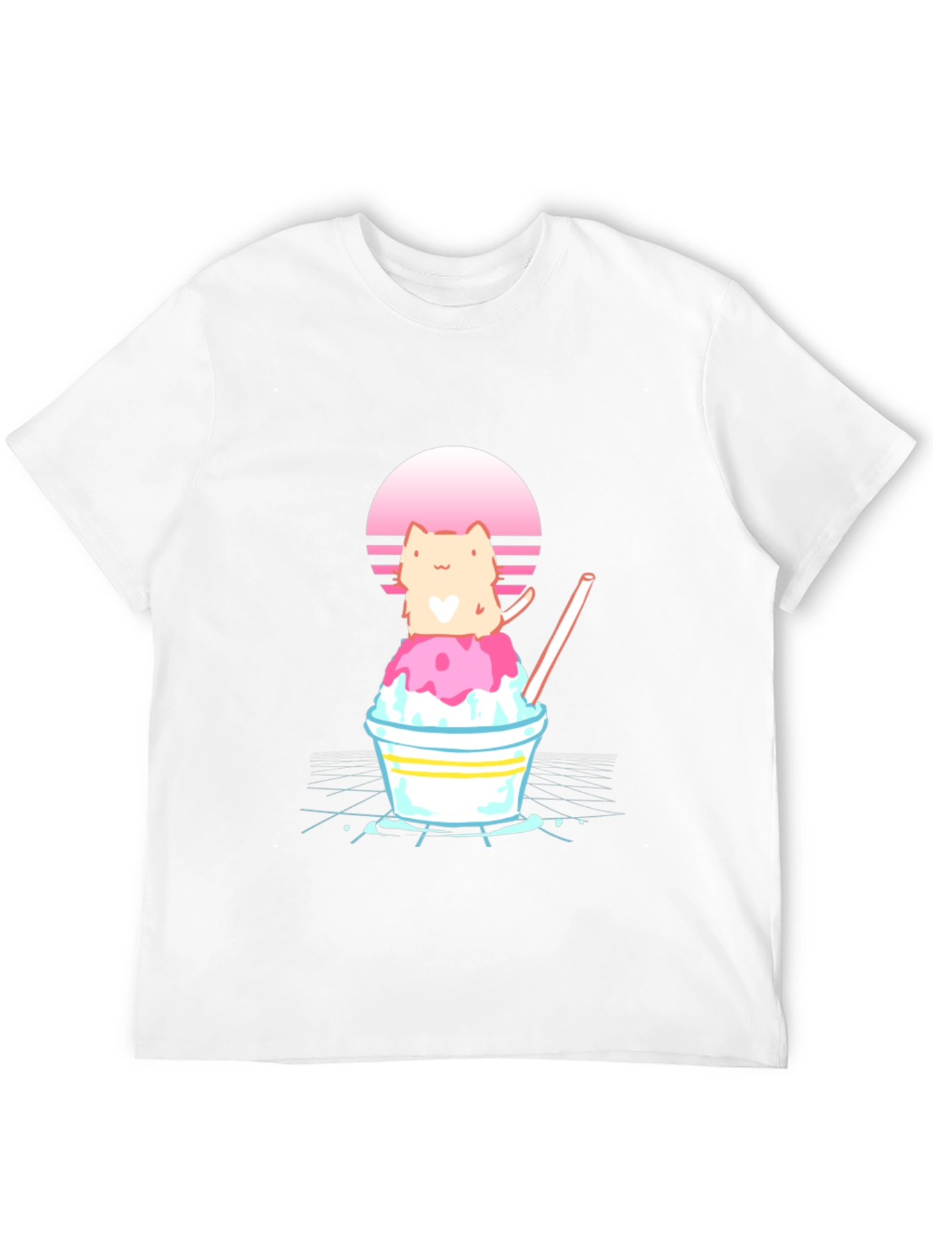 Cat on Shaved Ice T-Shirt - Retro Summer Vibes