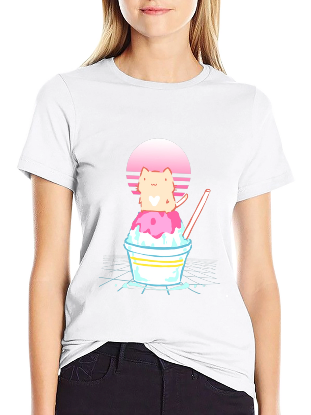Cat on Shaved Ice T-Shirt - Retro Summer Vibes