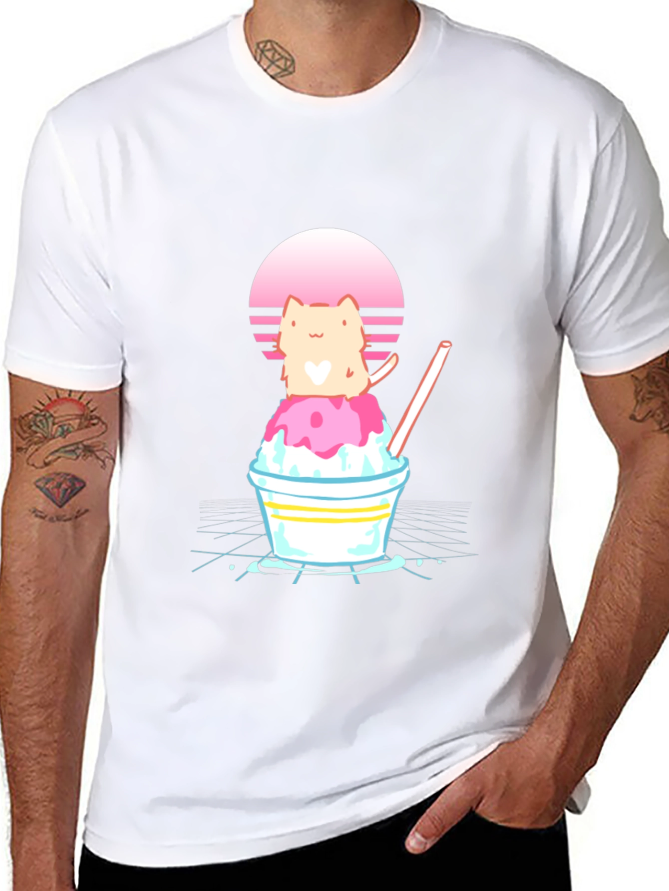 Cat on Shaved Ice T-Shirt - Retro Summer Vibes