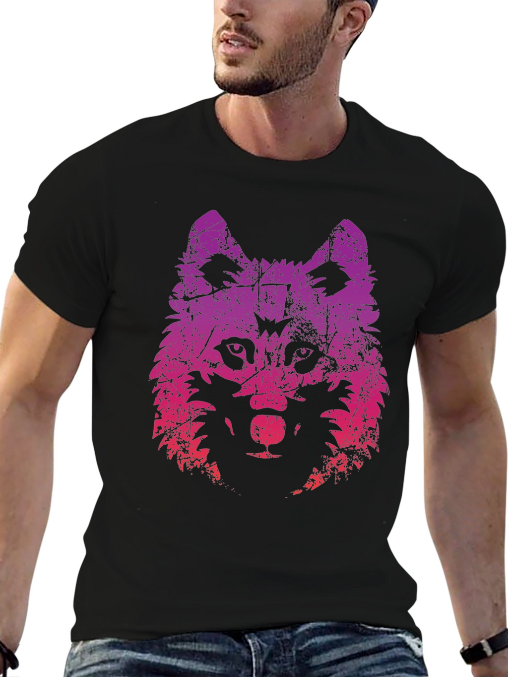 Wolf Graphic Print Tee - Trendy Black T-Shirt