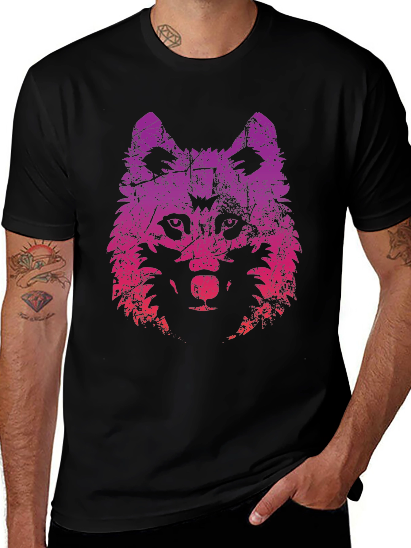 Wolf Graphic Print Tee - Trendy Black T-Shirt