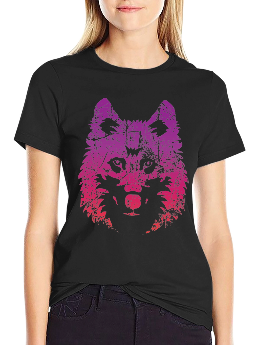 Wolf Graphic Print Tee - Trendy Black T-Shirt