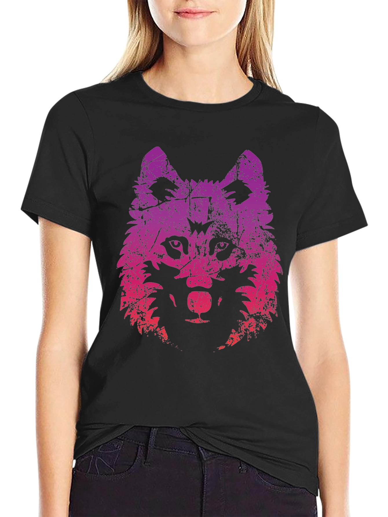 Wolf Graphic Print Tee - Trendy Black T-Shirt