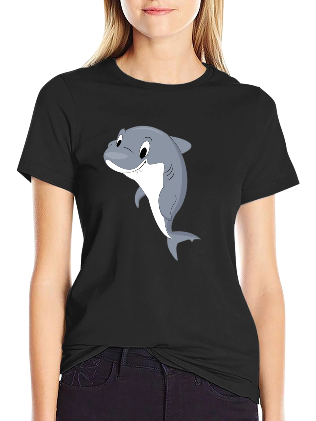 Cartoon Shark Black T-Shirt