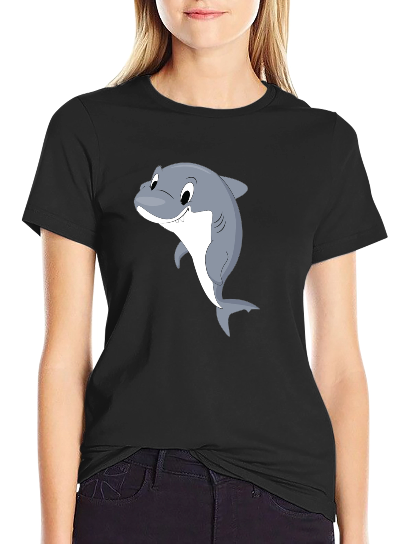 Cartoon Shark Black T-Shirt