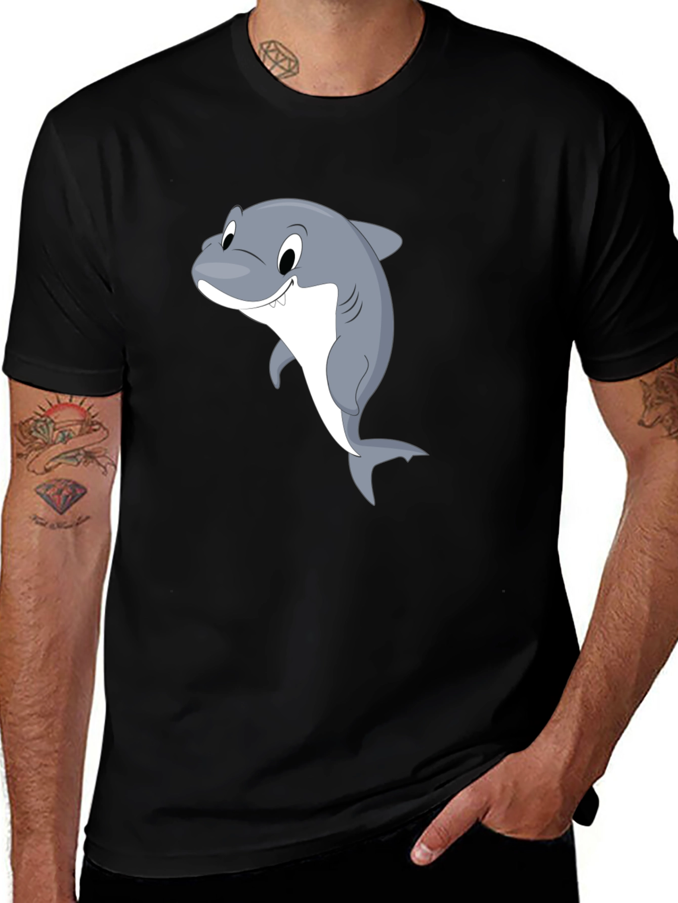 Cartoon Shark Black T-Shirt