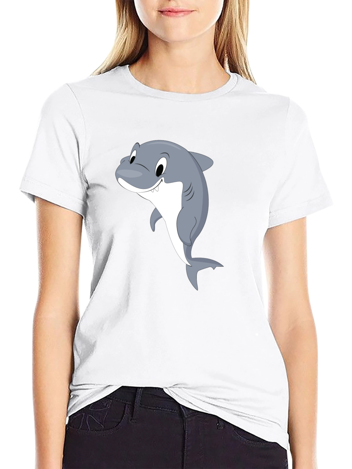 Cartoon Shark Black T-Shirt