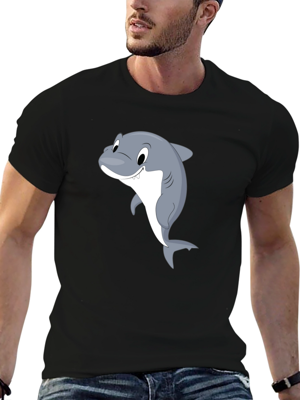 Cartoon Shark Black T-Shirt