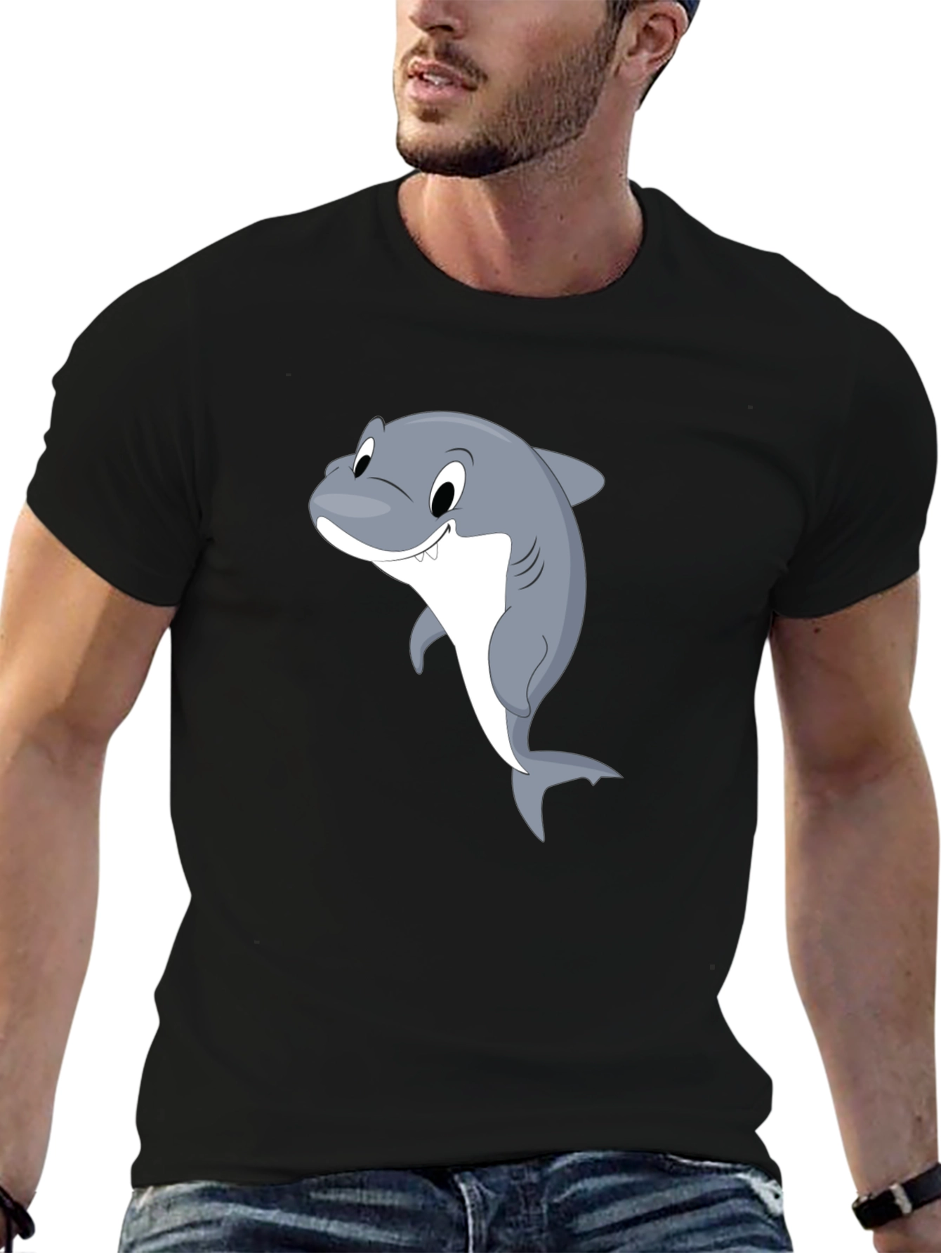 Cartoon Shark Black T-Shirt