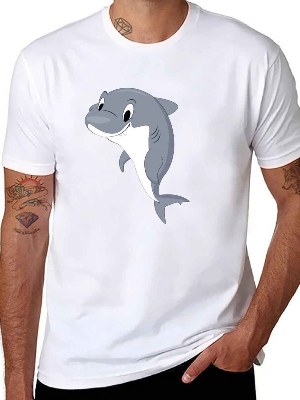 Cartoon Shark Black T-Shirt