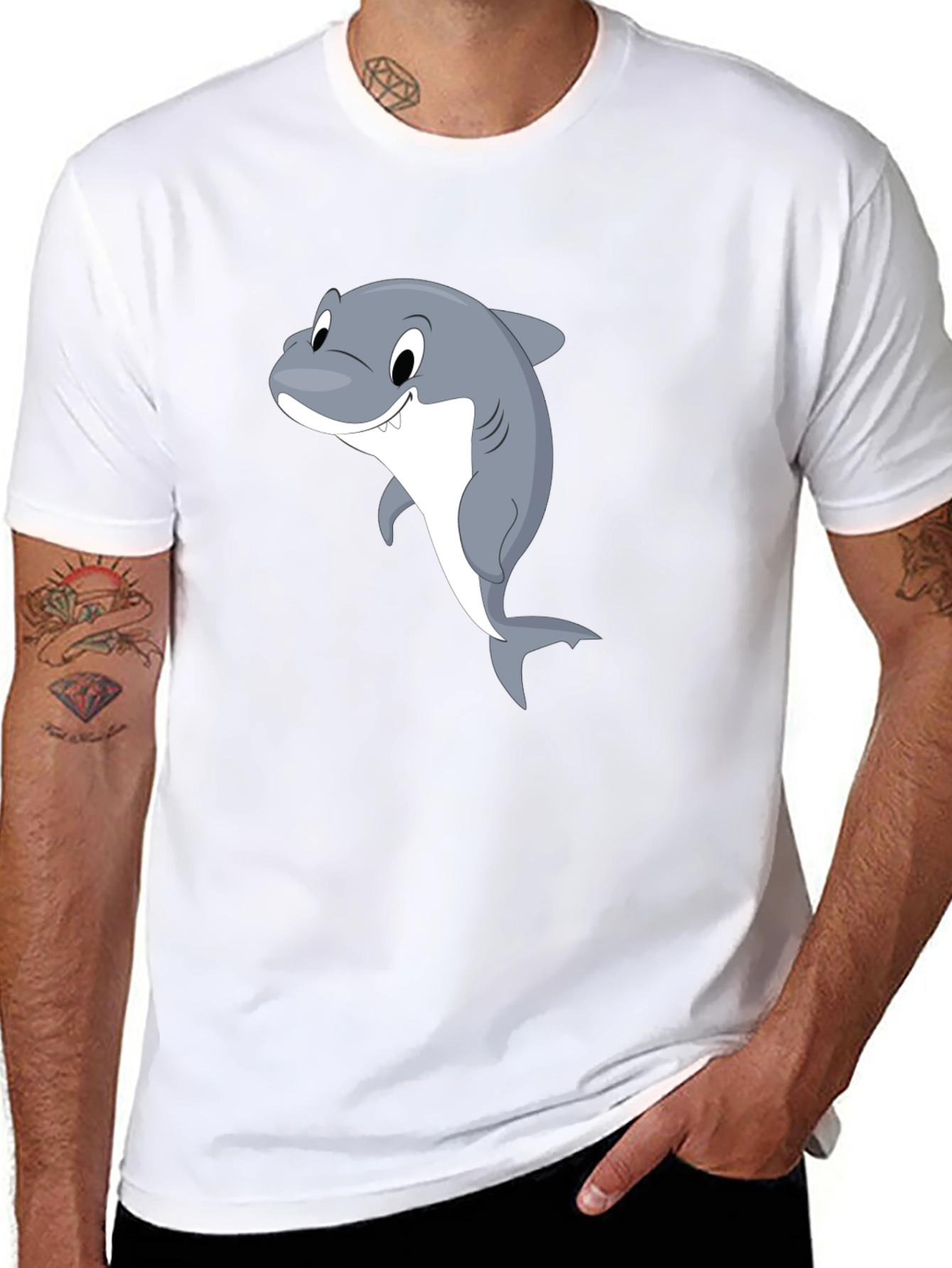 Cartoon Shark Black T-Shirt