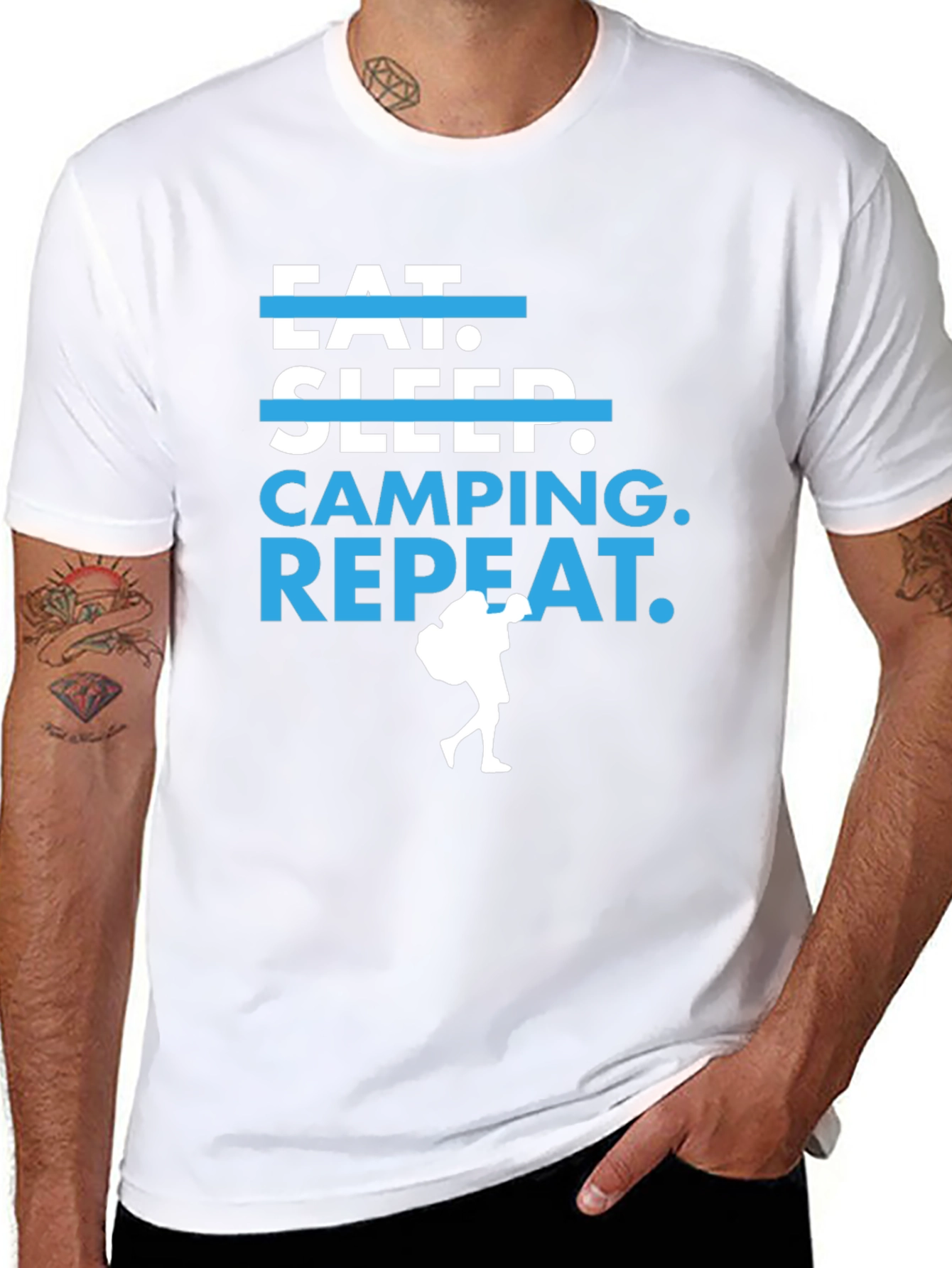 Eat Sleep Camping Repeat Black Graphic Tee
