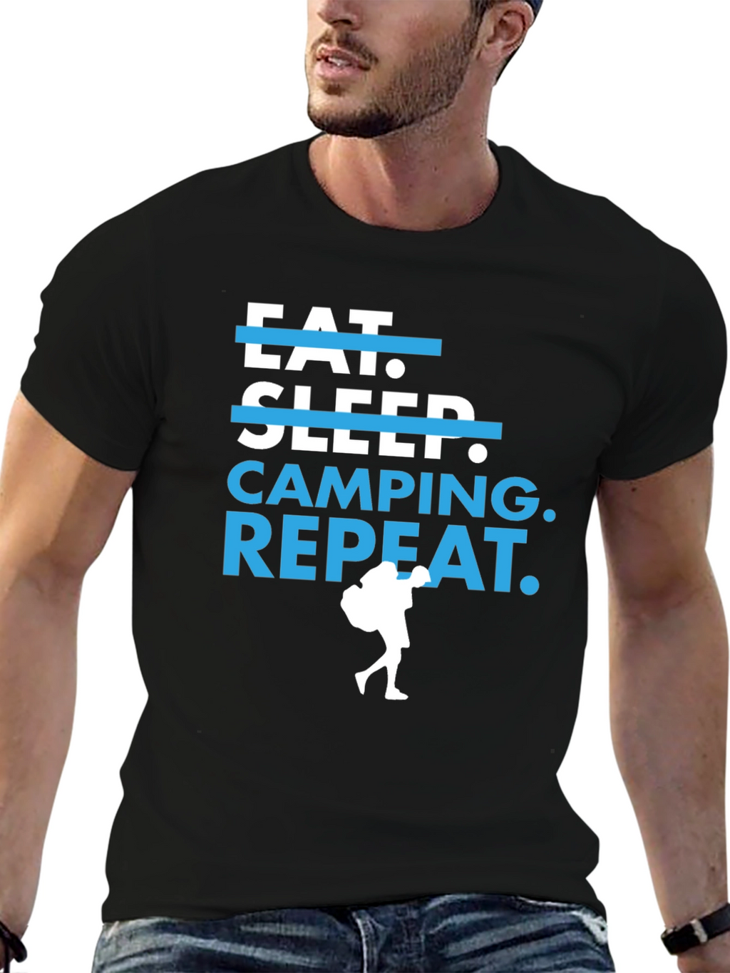 Eat Sleep Camping Repeat Black Graphic Tee