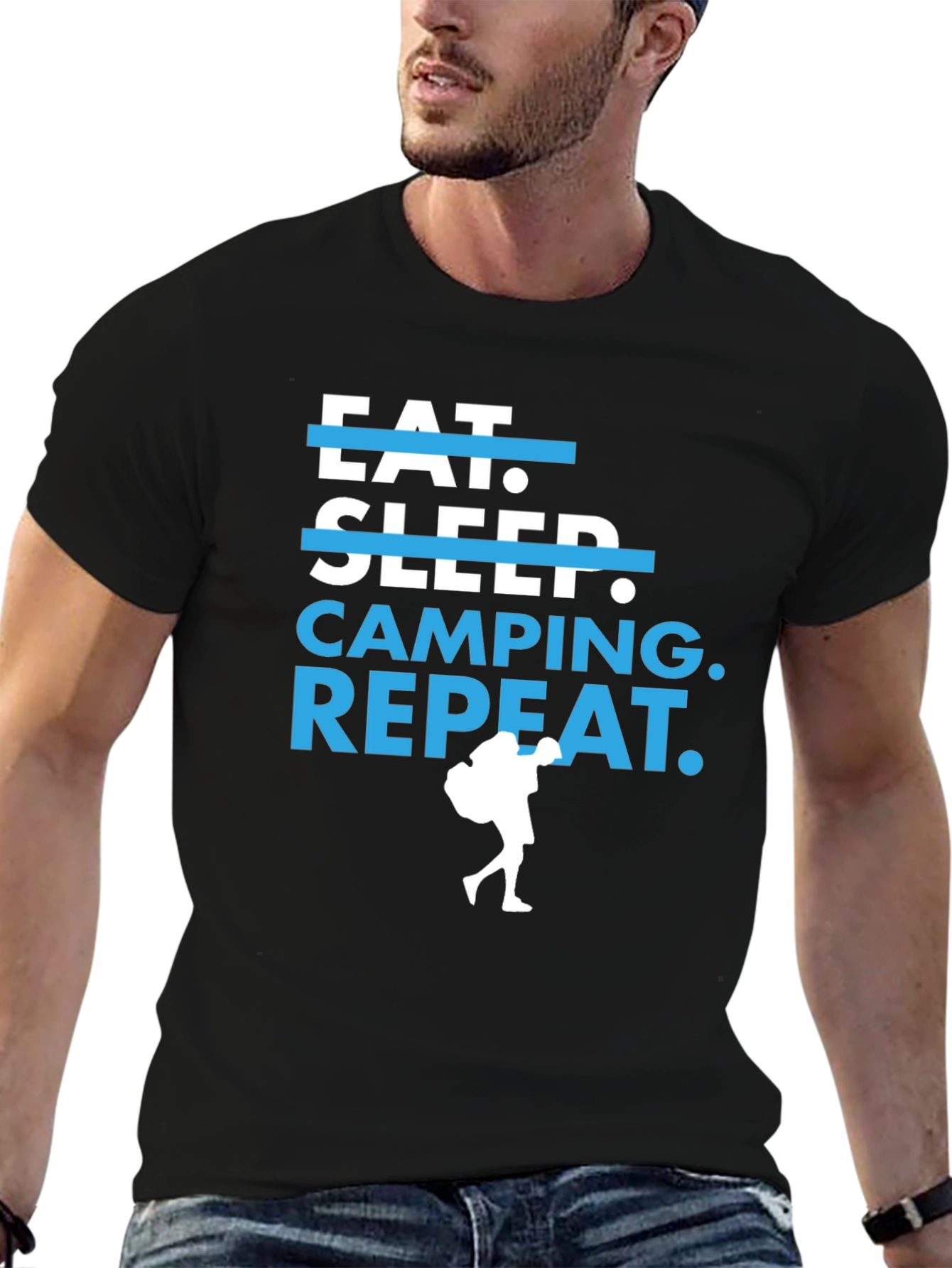 Eat Sleep Camping Repeat Black Graphic Tee