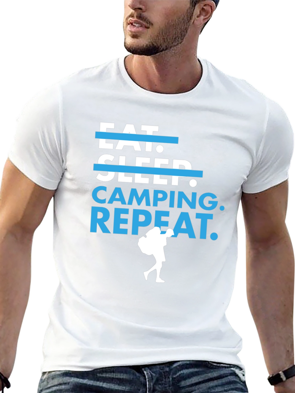 Eat Sleep Camping Repeat Black Graphic Tee