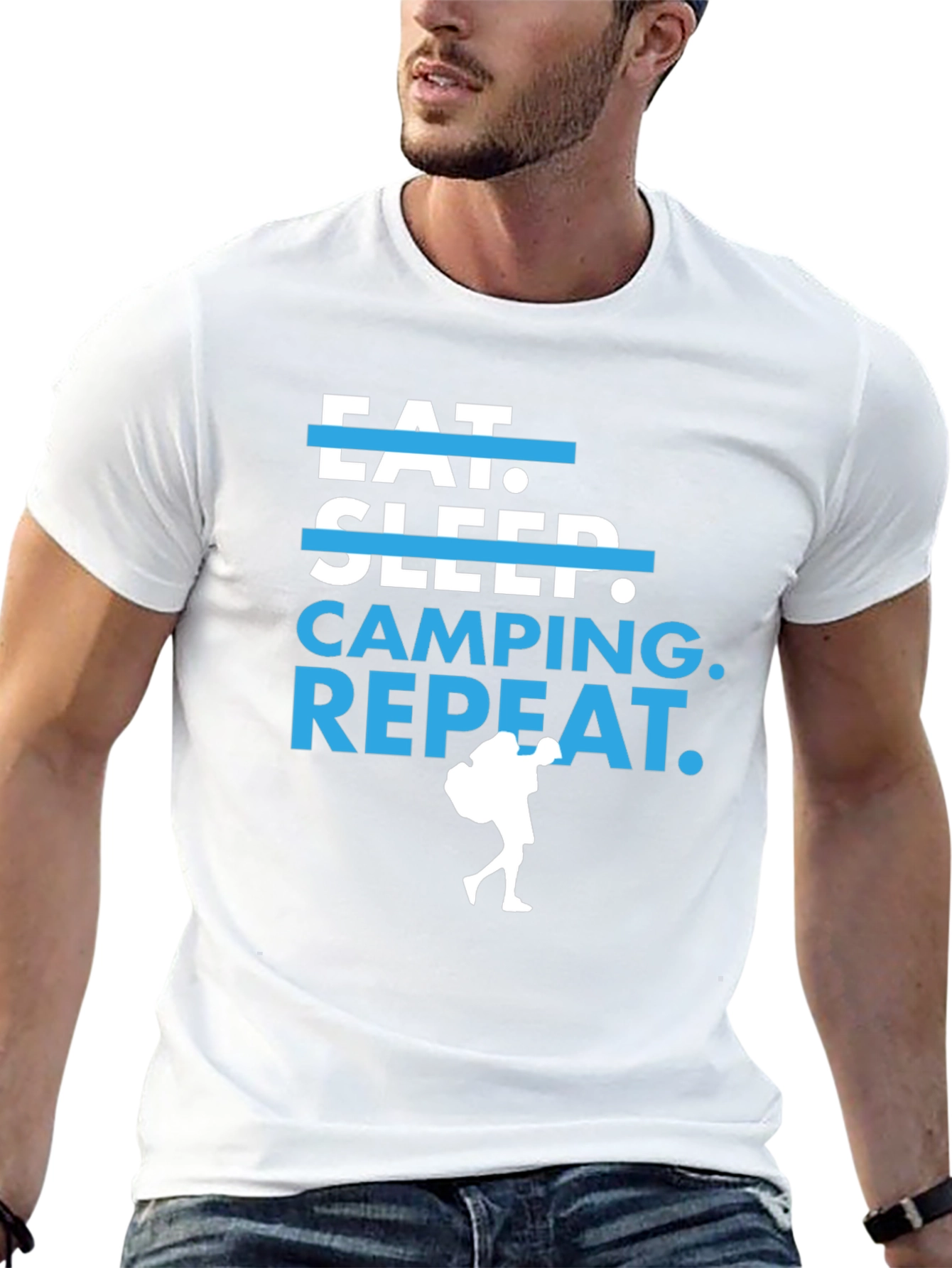 Eat Sleep Camping Repeat Black Graphic Tee