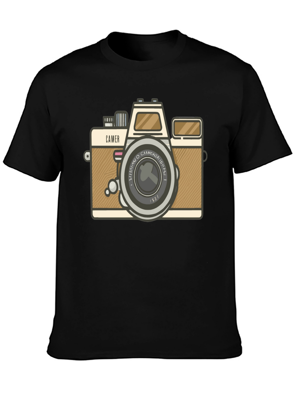 Retro Camera Graphic Tee - Black Cotton T-Shirt
