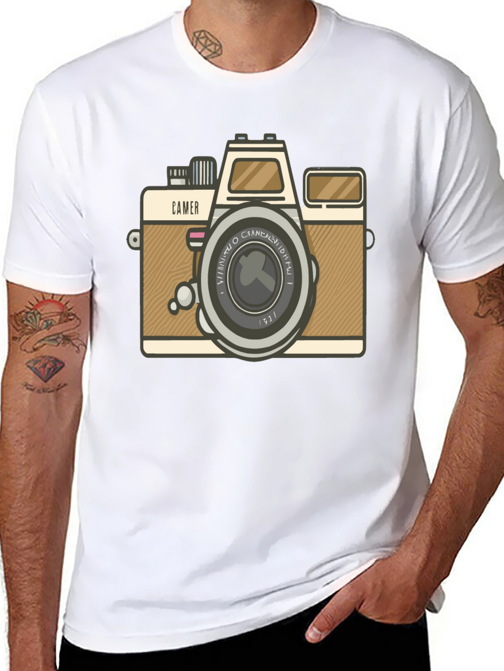Retro Camera Graphic Tee - Black Cotton T-Shirt