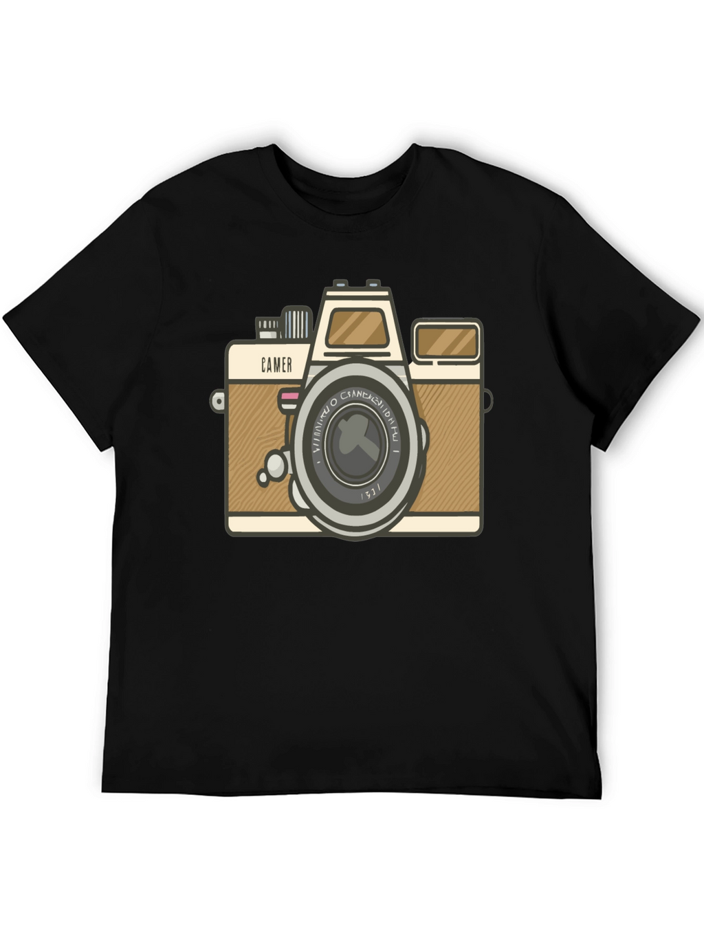 Retro Camera Graphic Tee - Black Cotton T-Shirt
