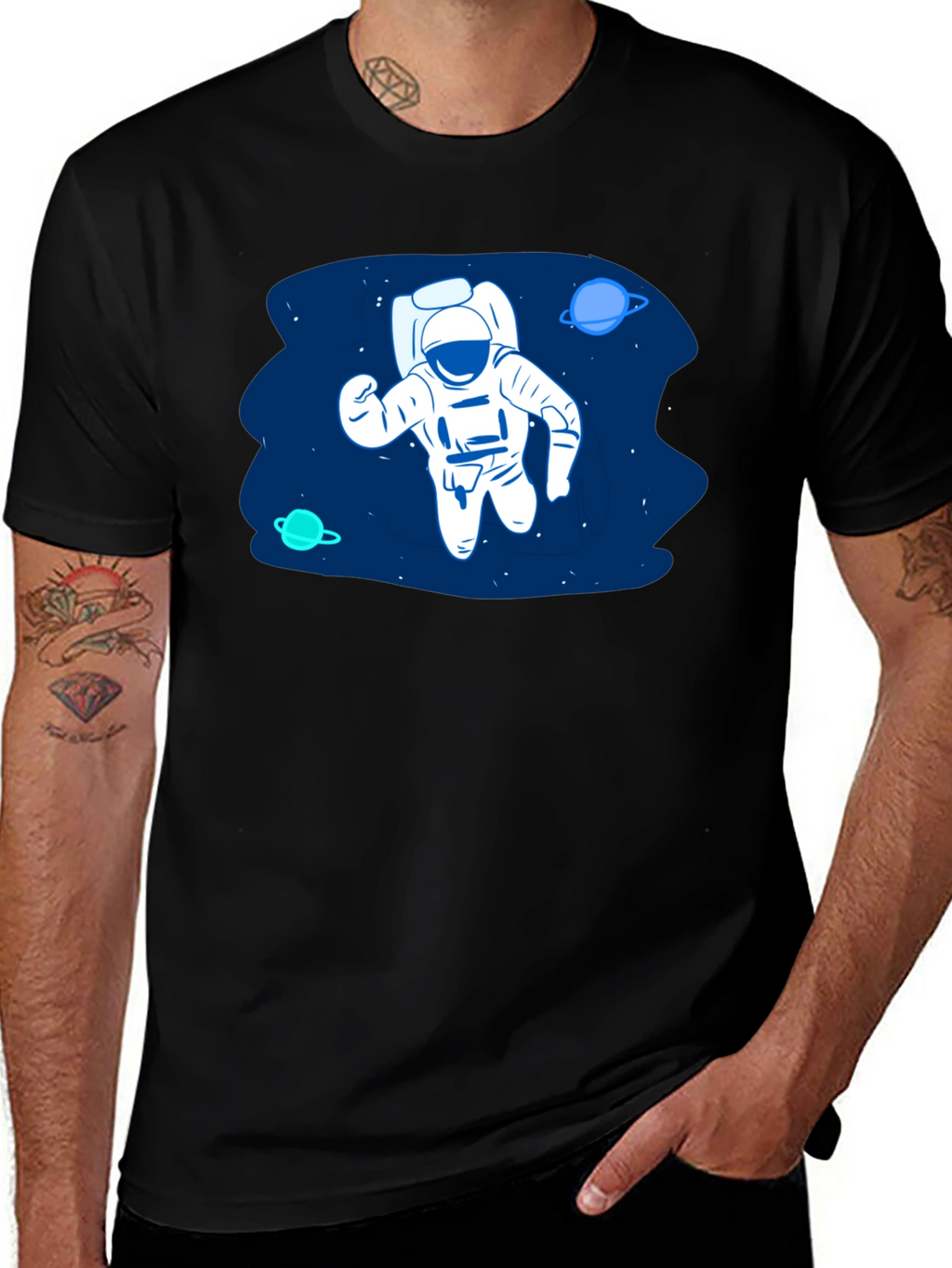 Astronaut in Space Black T-Shirt
