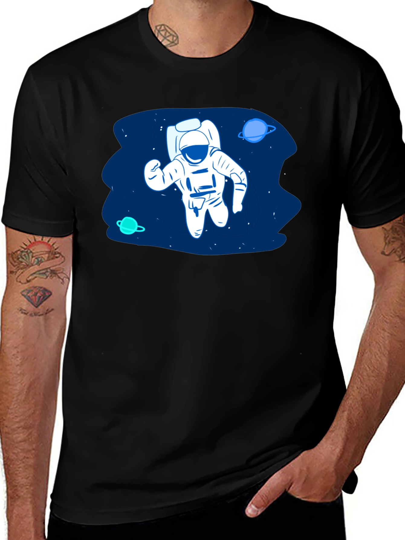 Astronaut in Space Black T-Shirt