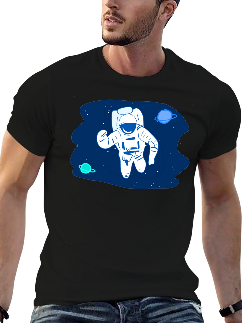 Astronaut in Space Black T-Shirt