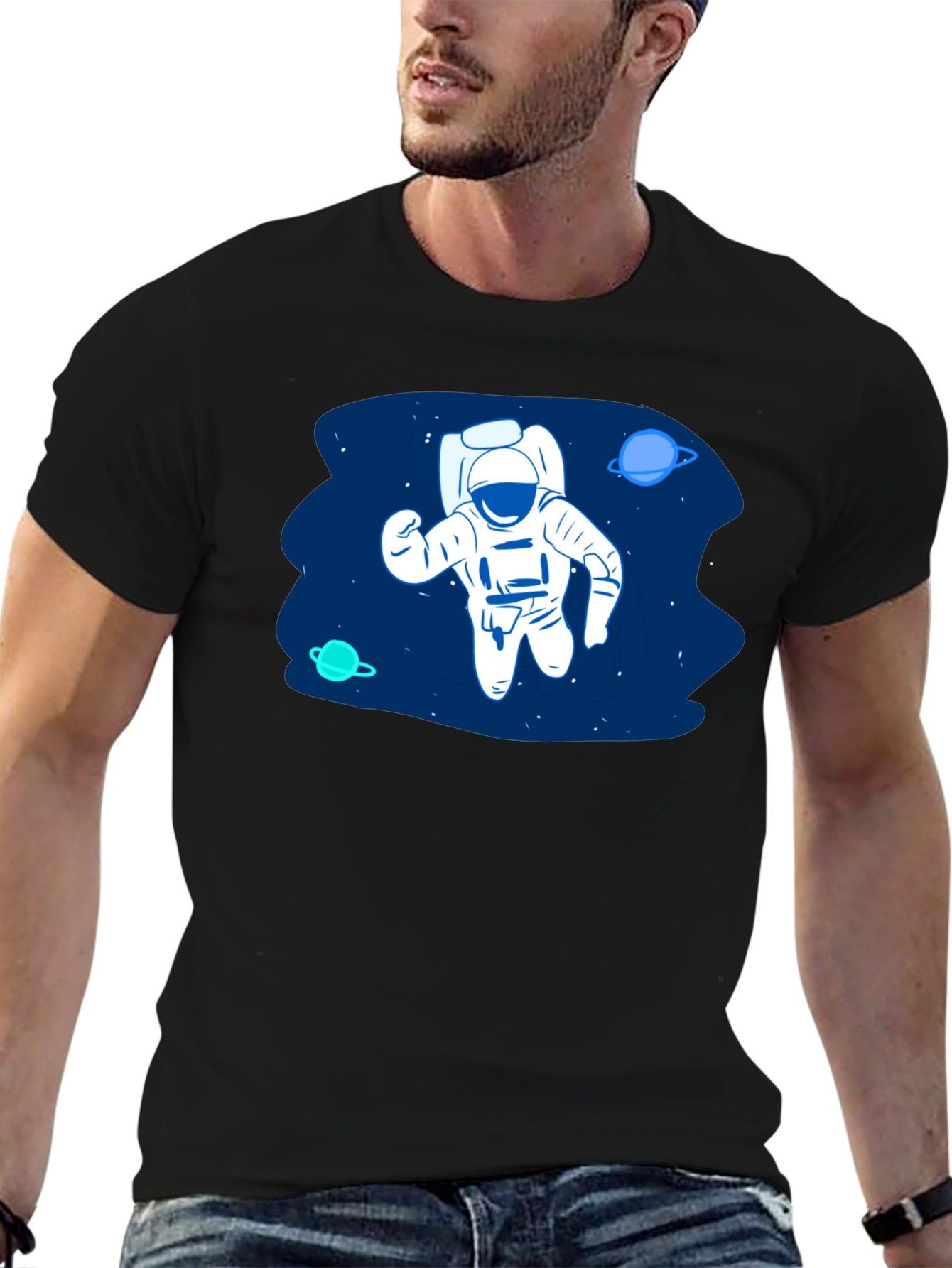 Astronaut in Space Black T-Shirt