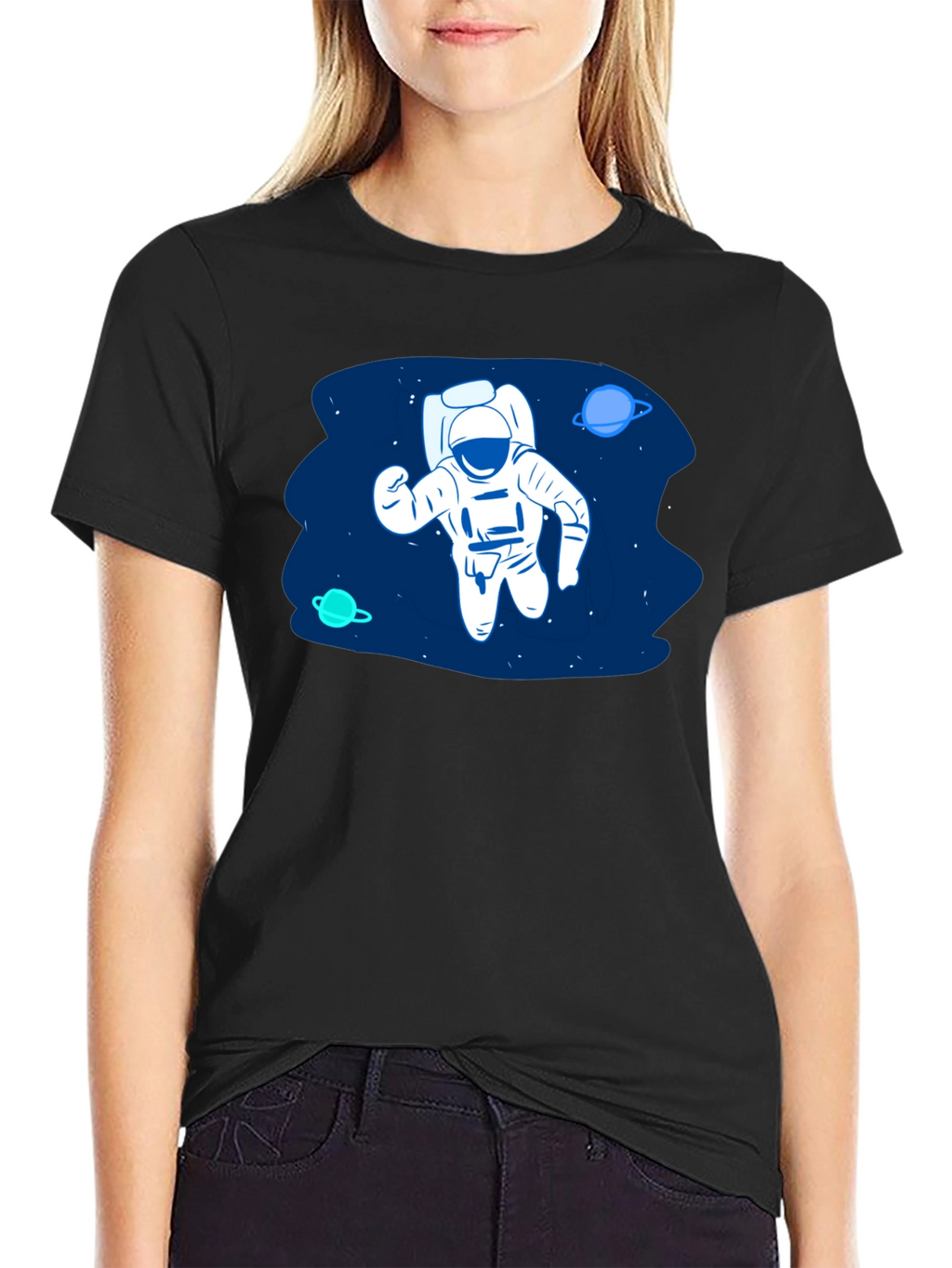 Astronaut in Space Black T-Shirt