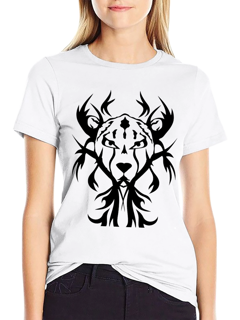 Black Tribal Lion Graphic Tee