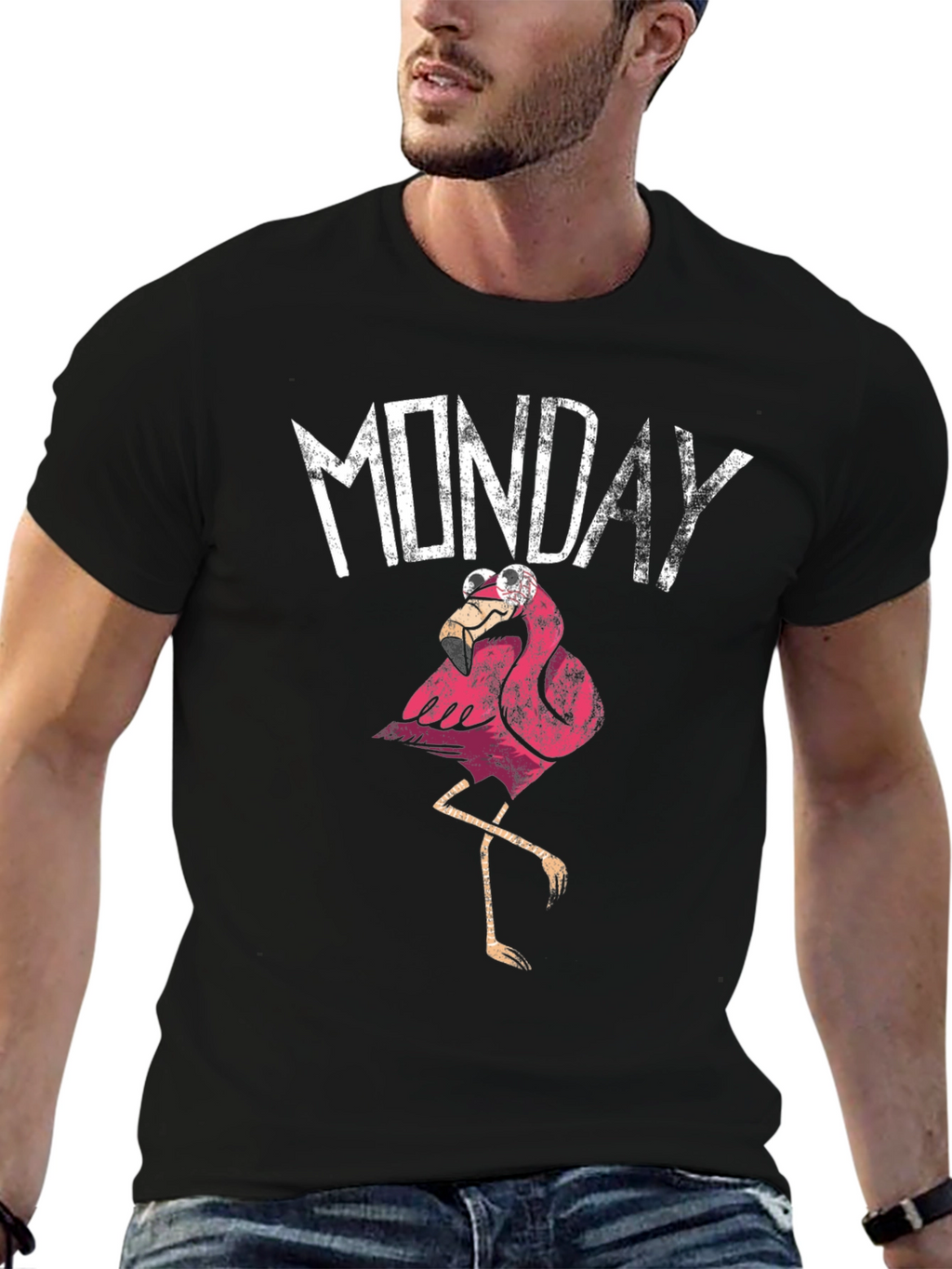 Funny Monday Flamingo Graphic T-Shirt - Black