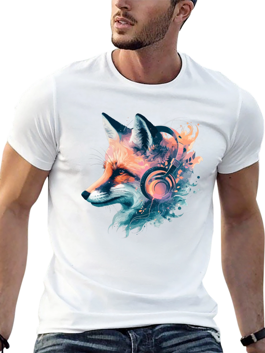 Fox with Headphones Graphic T-Shirt