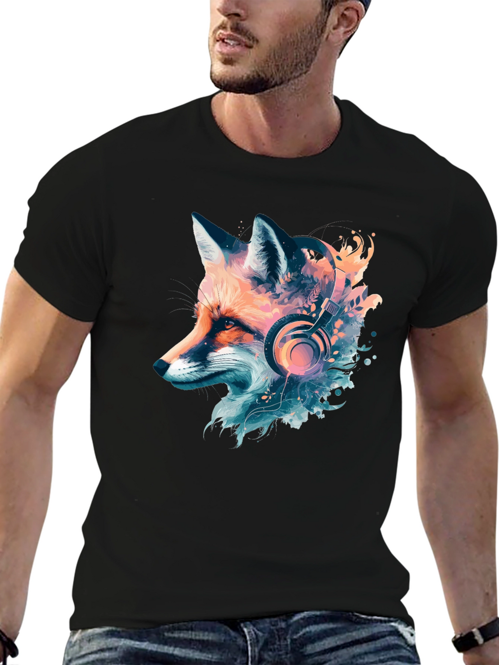 Fox with Headphones Graphic T-Shirt