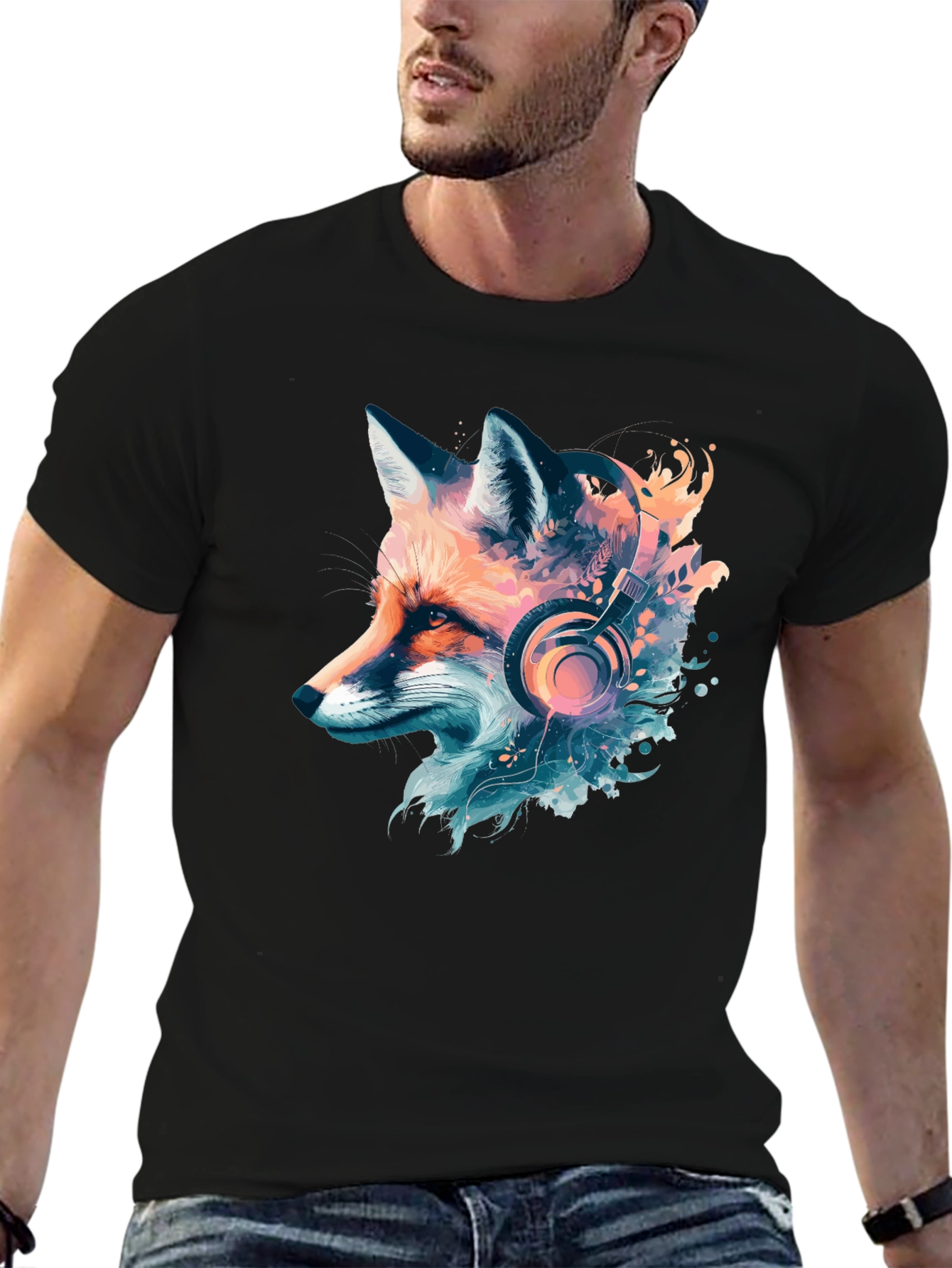 Fox with Headphones Graphic T-Shirt