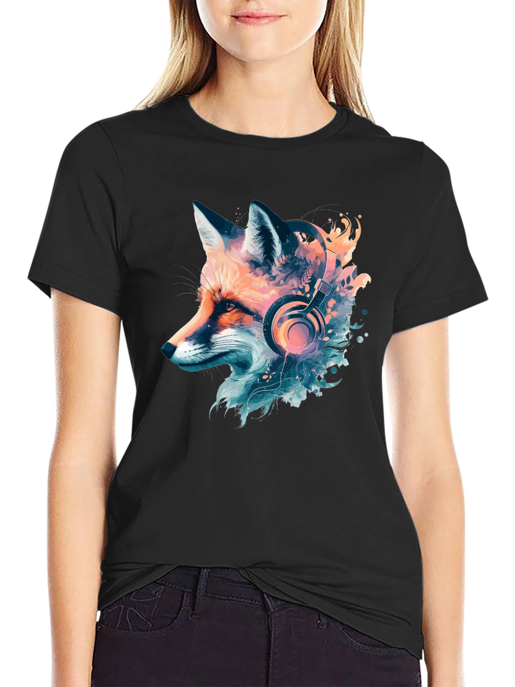 Fox with Headphones Graphic T-Shirt