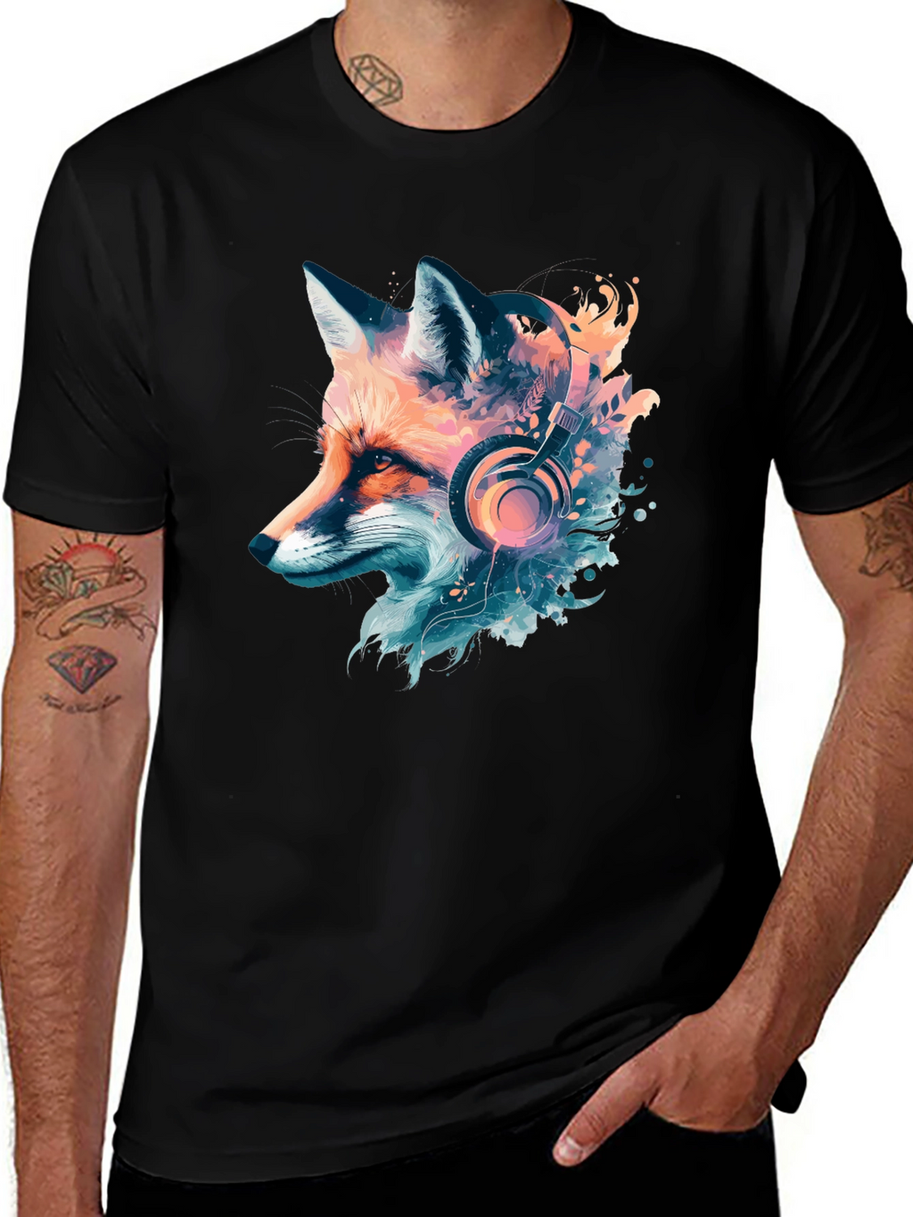 Fox with Headphones Graphic T-Shirt