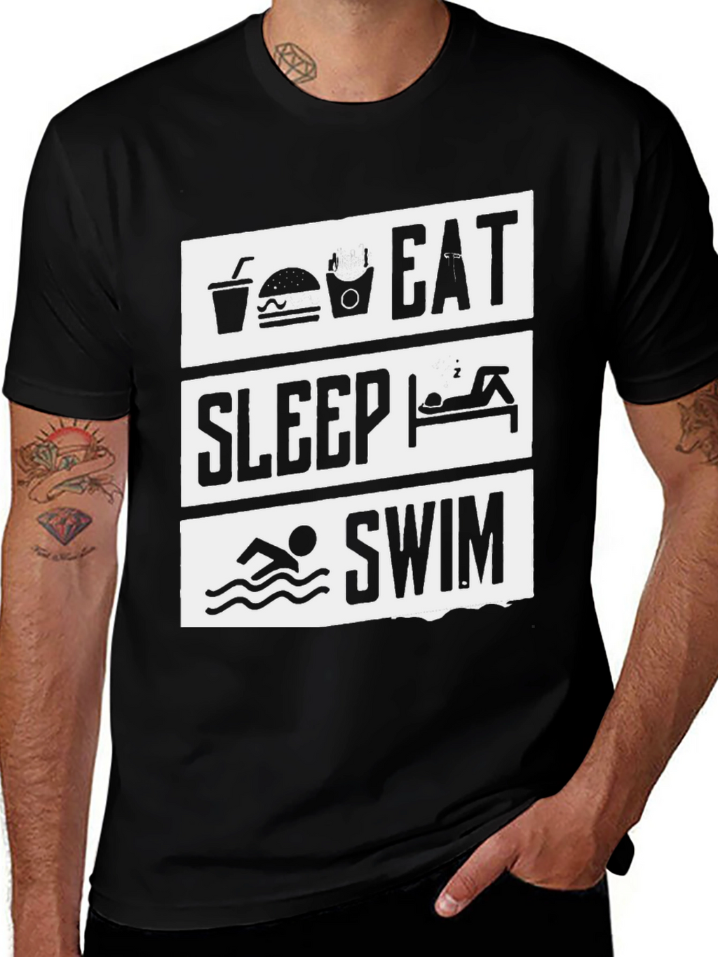 Eat Sleep Swim Black Graphic Tee